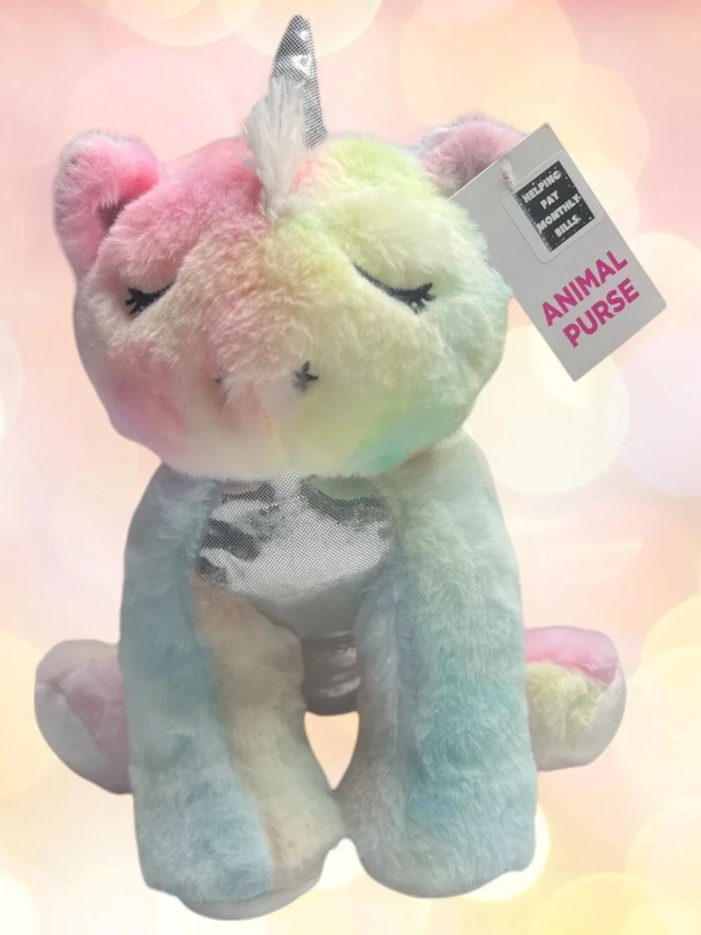 NWT Unicorn Bag Plush Stuffed Animal Purse Tie Dye Rainbow Crossbody Girls #1